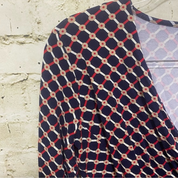 Talbots Blue Red Printed Faux Wrap Soft Top - Picture 3 of 6